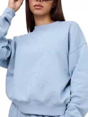 NWT Good American Light Blue Embellished Sweatshirt SZ S